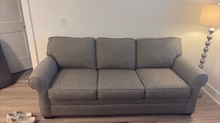 Gray Fabric 3-Seat Sofa with Rolled Arms