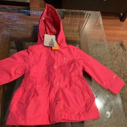 Girls Raincoat Size 2T By London Fog  Mid Weight Jacket In Fuchsia And Some Gold With a Warm Liner.
