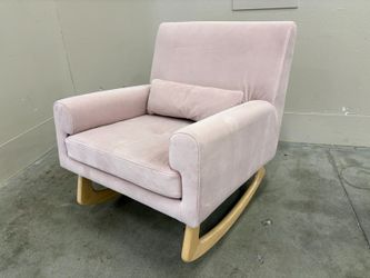 MILLION DOLLAR BABY Nursery Works Blush Pink Velvet Sleepytime Rocking Chair with Light Wood Base