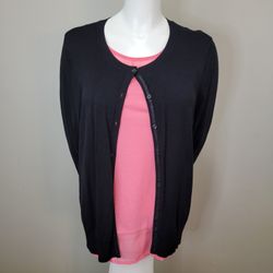 Halogen Button Down Long Sleeve Classic Knit Black Sweater Womens Size XL