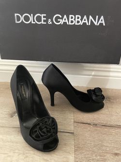 Dolce & Gabbana Black Satin Flower Heels Size 7.5