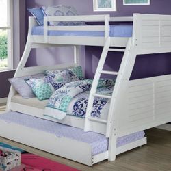 Twin/Full/Twin Gray Hoover Collection Bunk bed w. Orthopedic Mattresses Included 