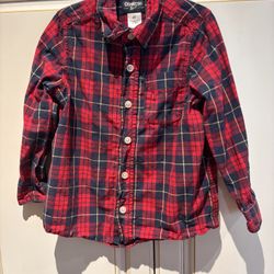 Osk kosh Bgosh red checked button down long sleeve shirt boy size 4T perfect for Christmas 