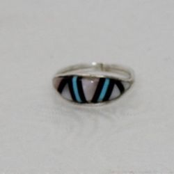 Native American Sterling Turquoise, Onyx, M.O.P Mosaic SM Ring