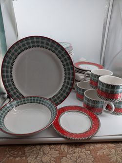 Christmas Dishes set, Frosty Folks Debbie Mumm, service for at least 13 plus more