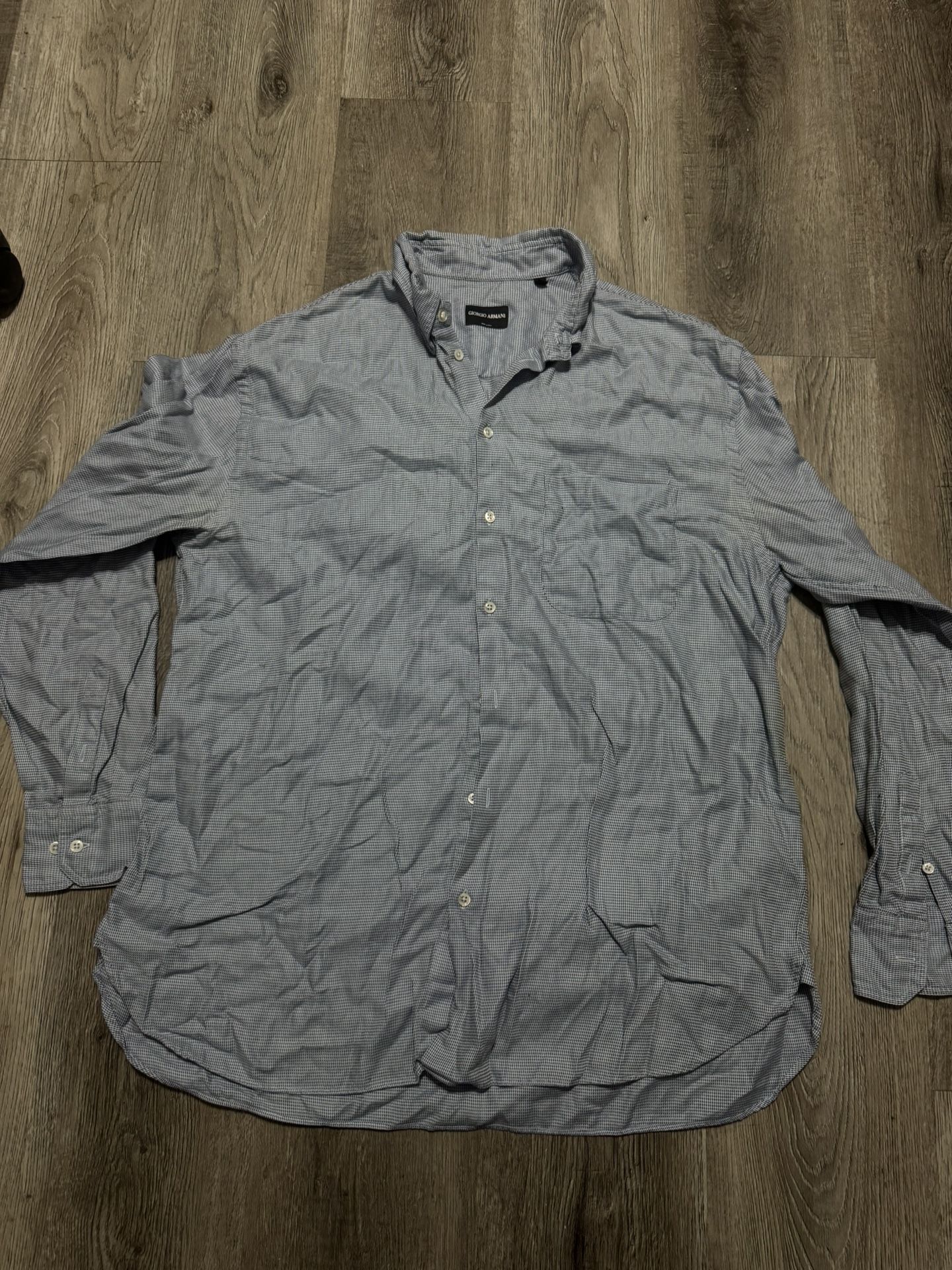Giorgio Armani Men’s Light Blue Button Up Long Sleeve Dress Shirt Size L 43/17