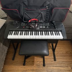 61-Key Electronic Keyboard Pack with Headphones,Microphone,Stand,Stool,and Power Supply-The electronic keyboards