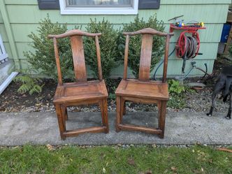 Antique Hand Carved Hardwood Chair Pair