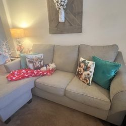 Beige Couch with Chaise Lounge
