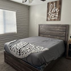 Queen Bed With Frame, Mattress And Headboard 