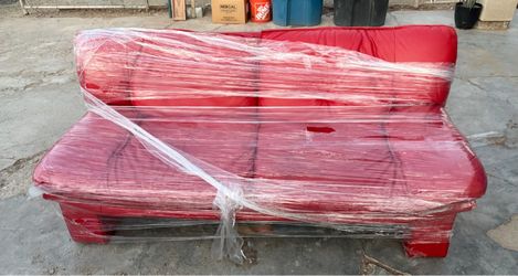 Red Upholstered Sofa / Futon