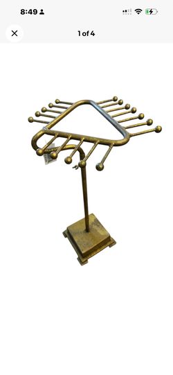 Metal Gold Finish Jewelry Necklace Display Stand 17 Hanging Bars 18.5T X 10W”