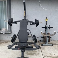 Powertec Levergym With 350 Ibs Of Weight, Stand, And Ez Curl Bar
