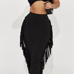 Going Places  Women’s Fringe Maxi Skirt - Black