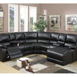 Black Sectional Sofa With Recliner And Chaise (Free Delivery)