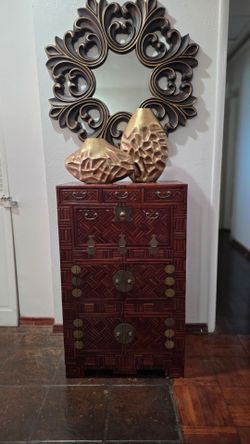 Asian-Style Woven Wood Accent Cabinet / Chest