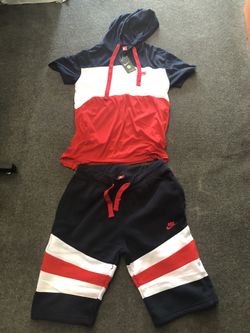 Nike hoody joggers shorts set red/white/blue size L