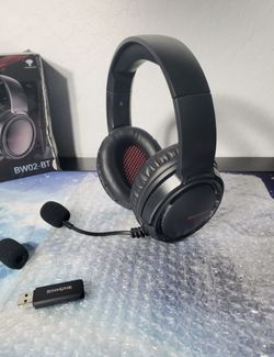 New BINNUNE 2.4GHz Wireless Gaming Headset W/ Microphone for PS5 PS4 PC, Bluetooth Headphones W/ Microphone for Laptop Computer, 40-Hr Battery