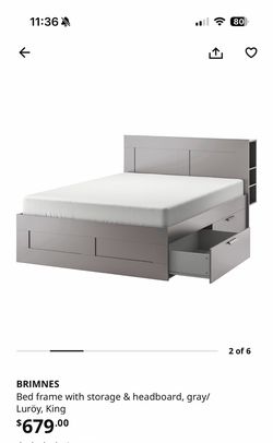 Bed frame with storage & headboard, gray/