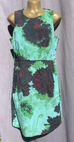 Vtg J.Crew 10 Hothouse Floral Shift Dress Teal Mint Watercolor Pockets