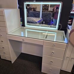 Brand New Vanity 5 Drawers Acrylic White With Hollywood Mirror LED Light $549