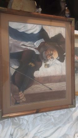 Framed ORIGINAL Painting of Old Man Playing Violin