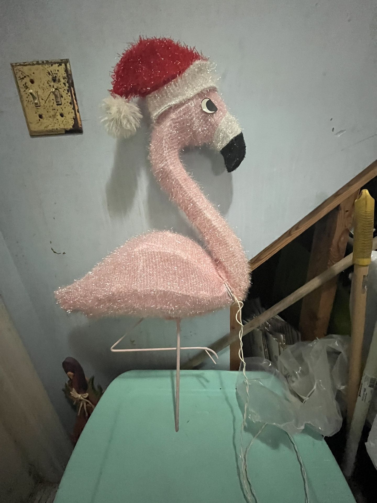 Tinsel Flamingo W/ Santa Hat 