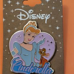 Disney Princess Cinderella With Jaq Enamel Metal Pin 