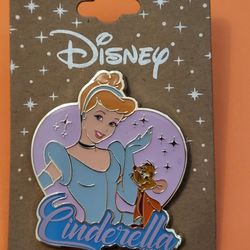 Disney Princess Cinderella With Jaq Enamel Metal Pin 