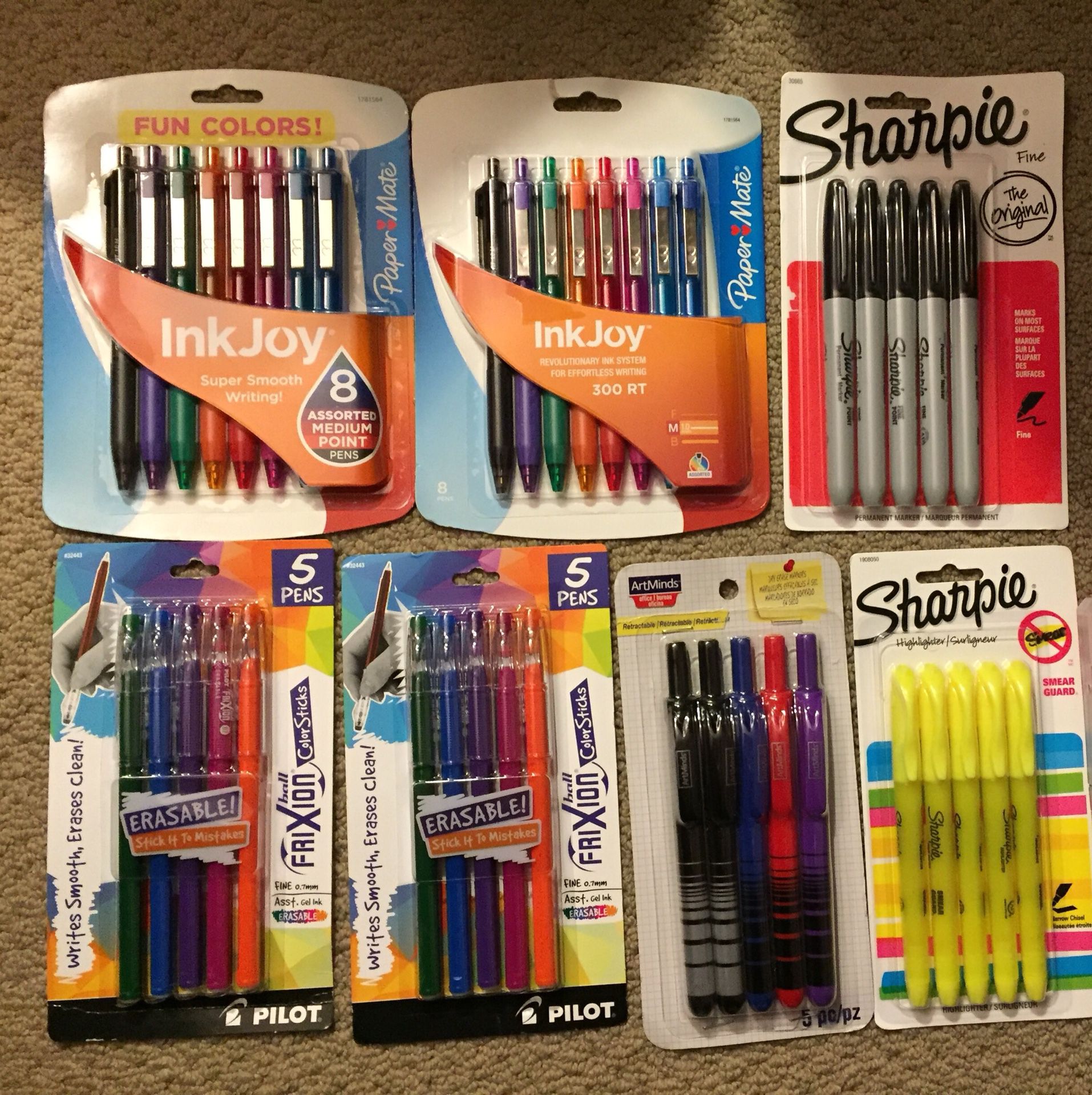 BACK TO SCHOOL BUNDLE PENS HIGHLIGHTERS PENCILS WASHABLE MARKERS SHARPIES PAPER CLIPS WHITEOUT GLUE. ALL BRAND NEW PLZ SEE PICTURES. 26 ITEMS FOR $35