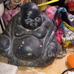 Stone Buddha Statue Antique  Seated Fat Smiling Garden  Decor