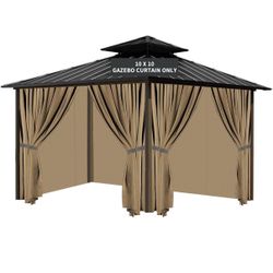 10x10 Gazebo Replacement Curtains – coffe Brown, 4 Panels w/ Zipper, Waterproof