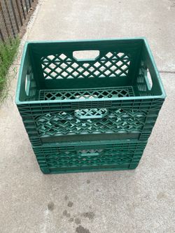 Green Plastic Milk Crates Storage Containers Two