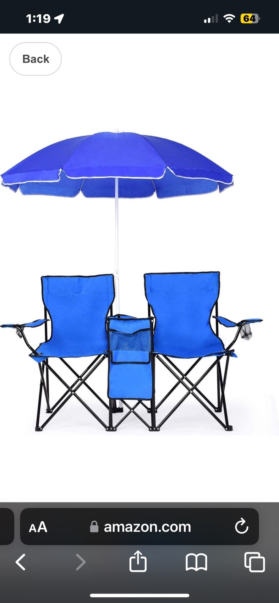Folding Double Chair Set With Zipper Cooker And Umbrella
