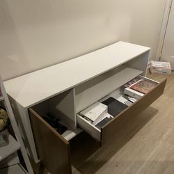 White And Brown TV Stand With Storage Drawers