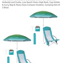 Nice C Beach Chair, Sand Chair, Lake Chairs for Adults with Umbrella and Cooler, Low Beach Chairs High Back, Cup Holder & Carry Bag & Heavy Duty Compa