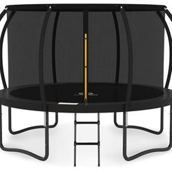JUMPZYLLA Trampoline Outdoor 10FT with Enclosure and Ladder, ASTM Approved Recreational Trampoline for Kids and Adults, Anti-R