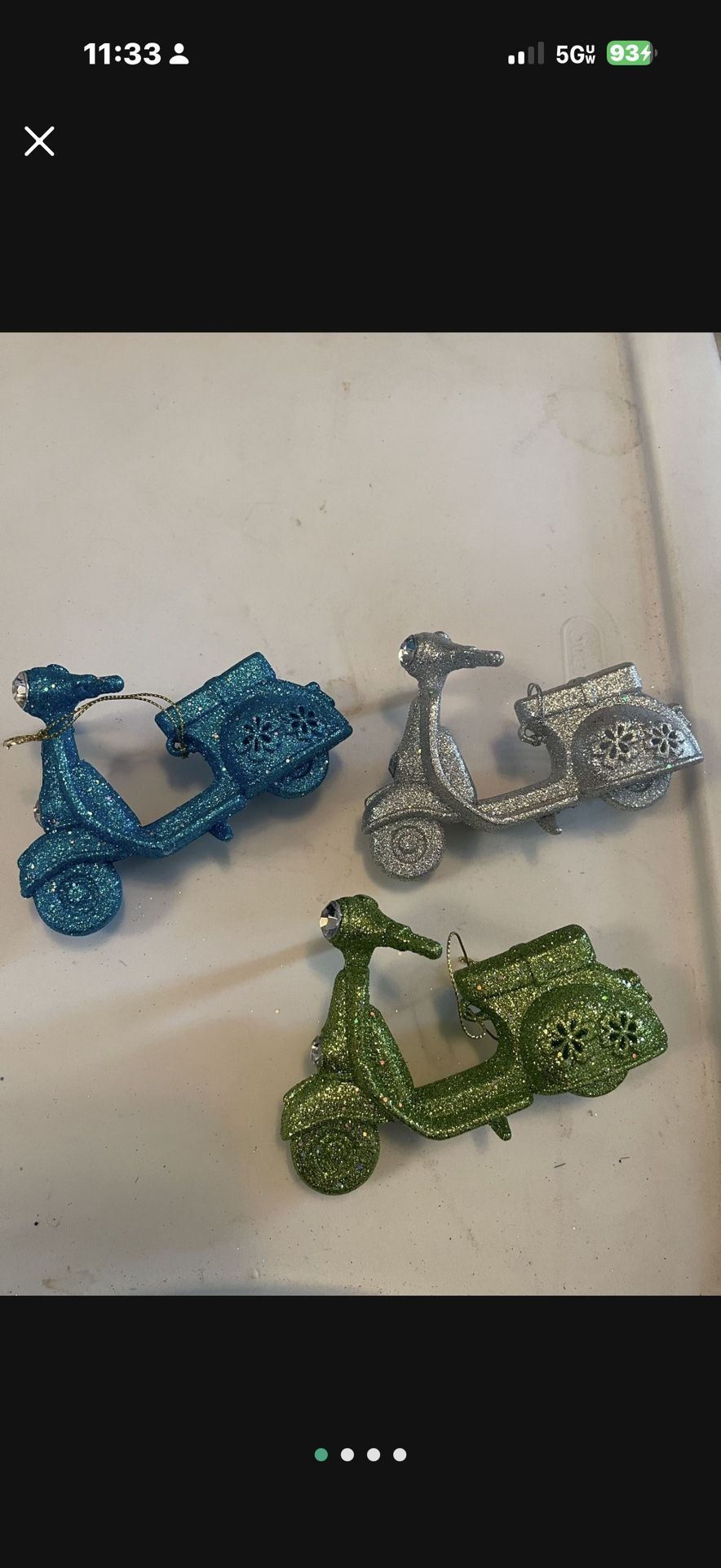 3 CHRISTMAS SPARKLY MOTORBIKE ORNAMENTS