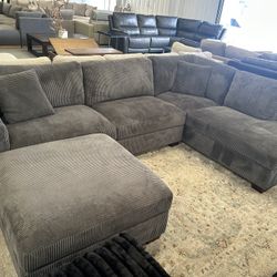 Corduroy Sectional With Ottoman