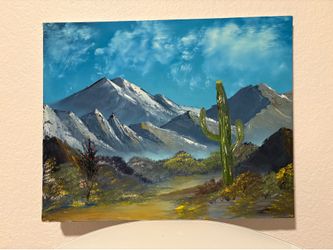 Original Oil Painting Saguaro Ocotillo Mountains