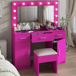 Brand New Pink Vanity Table With Stool 