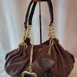 Juicy Couture Chocolate Brown Cowhide Leather Shoulder Bag 