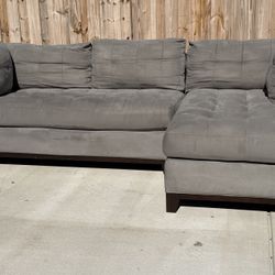 🛋️ Cindy Crawford Home Modern Grey Velvet Sectional Sofa | Right Chaise | Clean & Free Delivery 🚚