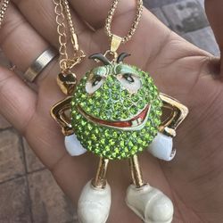 Green M&M studded Betsy Johnson Gold Platted Necklace 