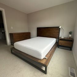 West Elm Wood and Metal Full Size Bedroom Set with Mattress