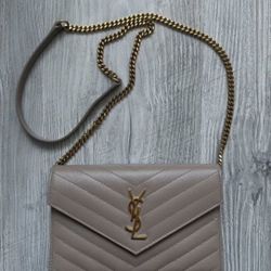 Saint Laurent Beige Quilted Leather Chain Wallet Crossbody 