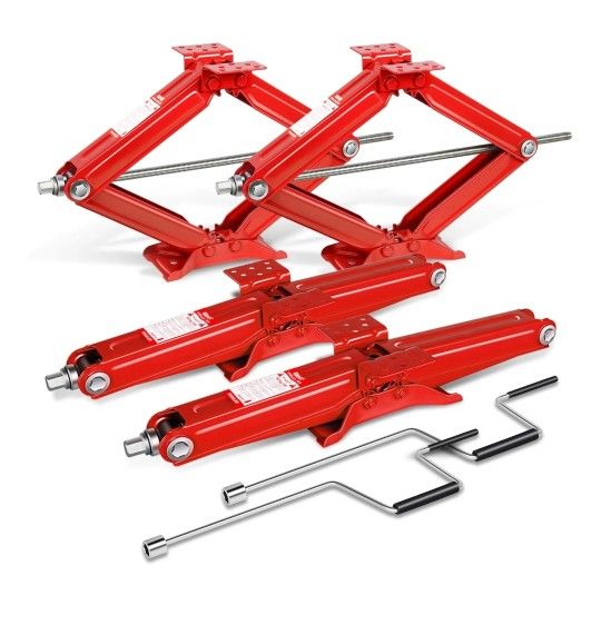 2 Pack/ 2 Red And 2 Black Rv Trailer Stabilizer Leveling Scissor Jack Gato Mechanic