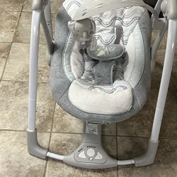 Ingenuity ConvertMe 2-in-1 Compact Portable Automatic Baby Swing & Infant Seat, Battery-Saving Vibrations, Nature Sounds, 0-9 Months 6-20 lbs (Swell)