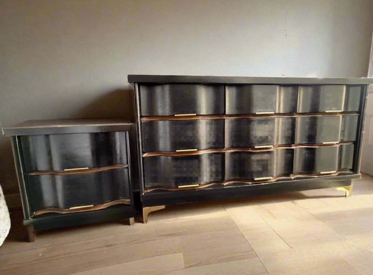 Vintage MCM 9 Drawer Dressers and Nightstand