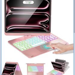Keyboard Case for iPad Pro 13, Pro 12.9, Trackpad, 360 Swivel,Pink For iPad Pro 13(M5/M4), iPad Air 13, iPad Pro 12.9, 7-Color Backlit Keys with Penci